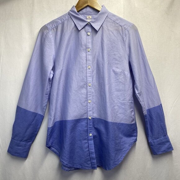 LOFT The Softened Linen Collared Button-Up Casual Shirt Women Small Light Blue - Picture 1 of 16